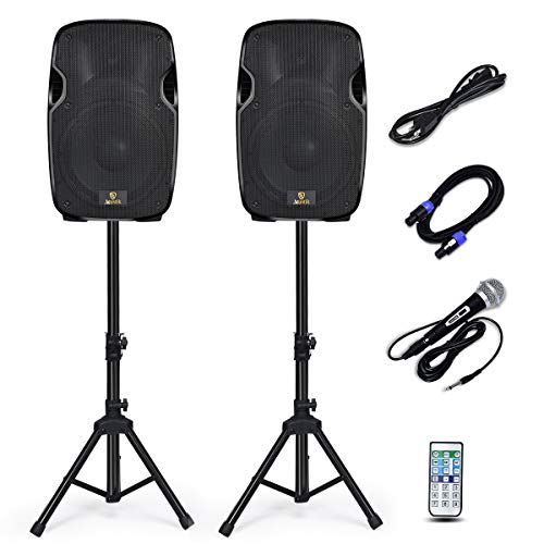 AKUSTIK Dual 2-Way Powered PA Speaker System, Portable DJ...