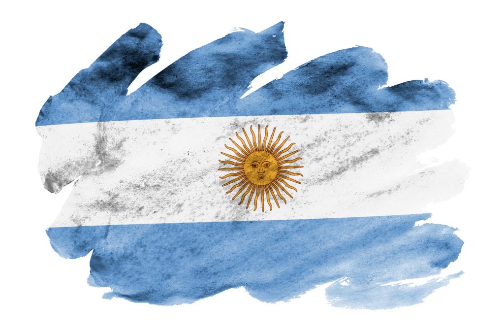 Argentina flag is depicted in liquid watercolor style isolated on white background