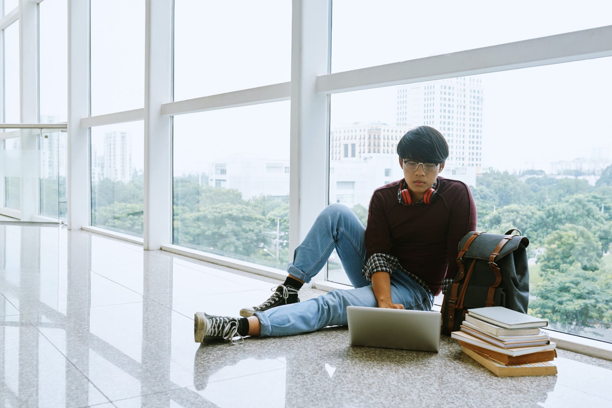 Student working on computer