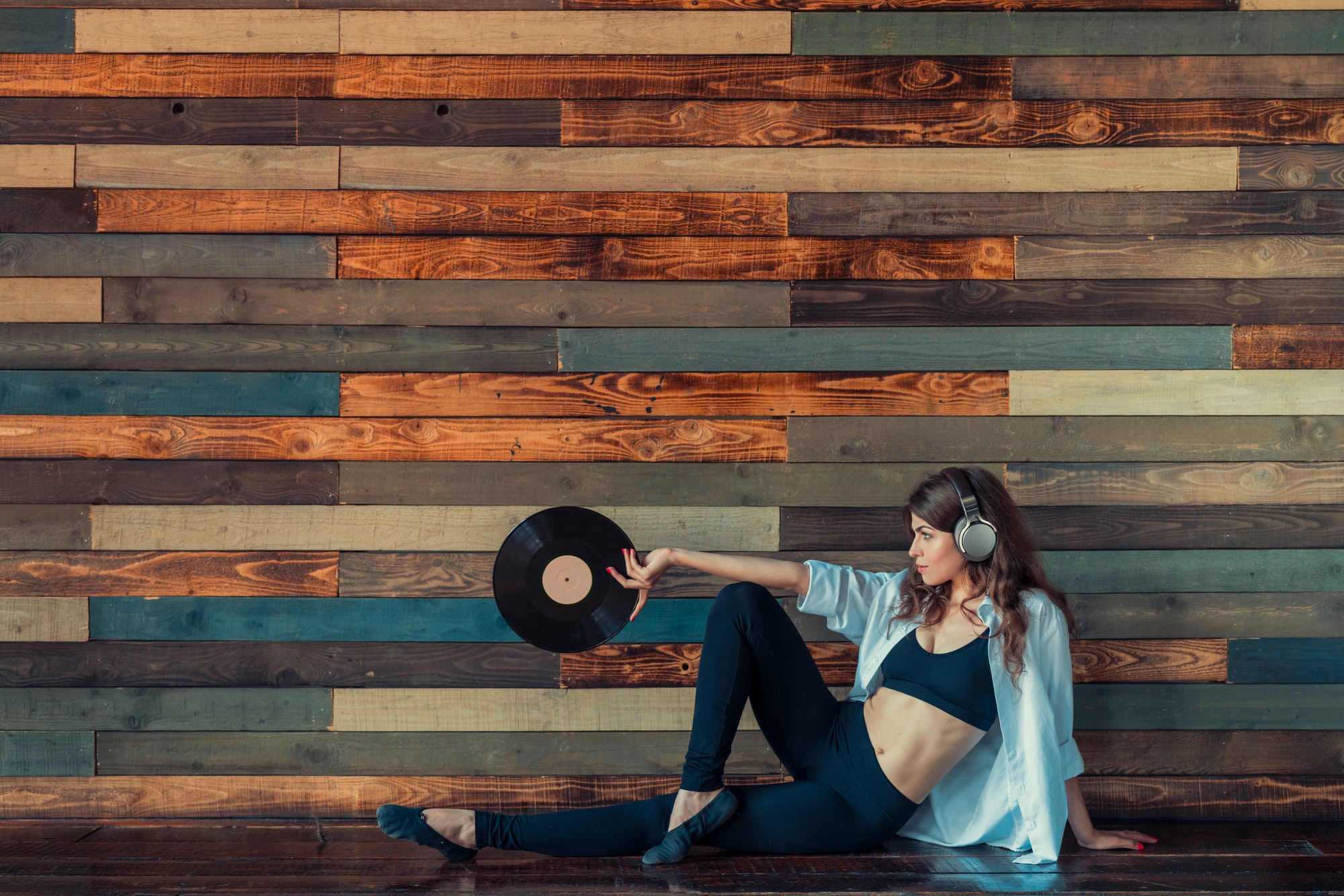 Attractive girl listening to music