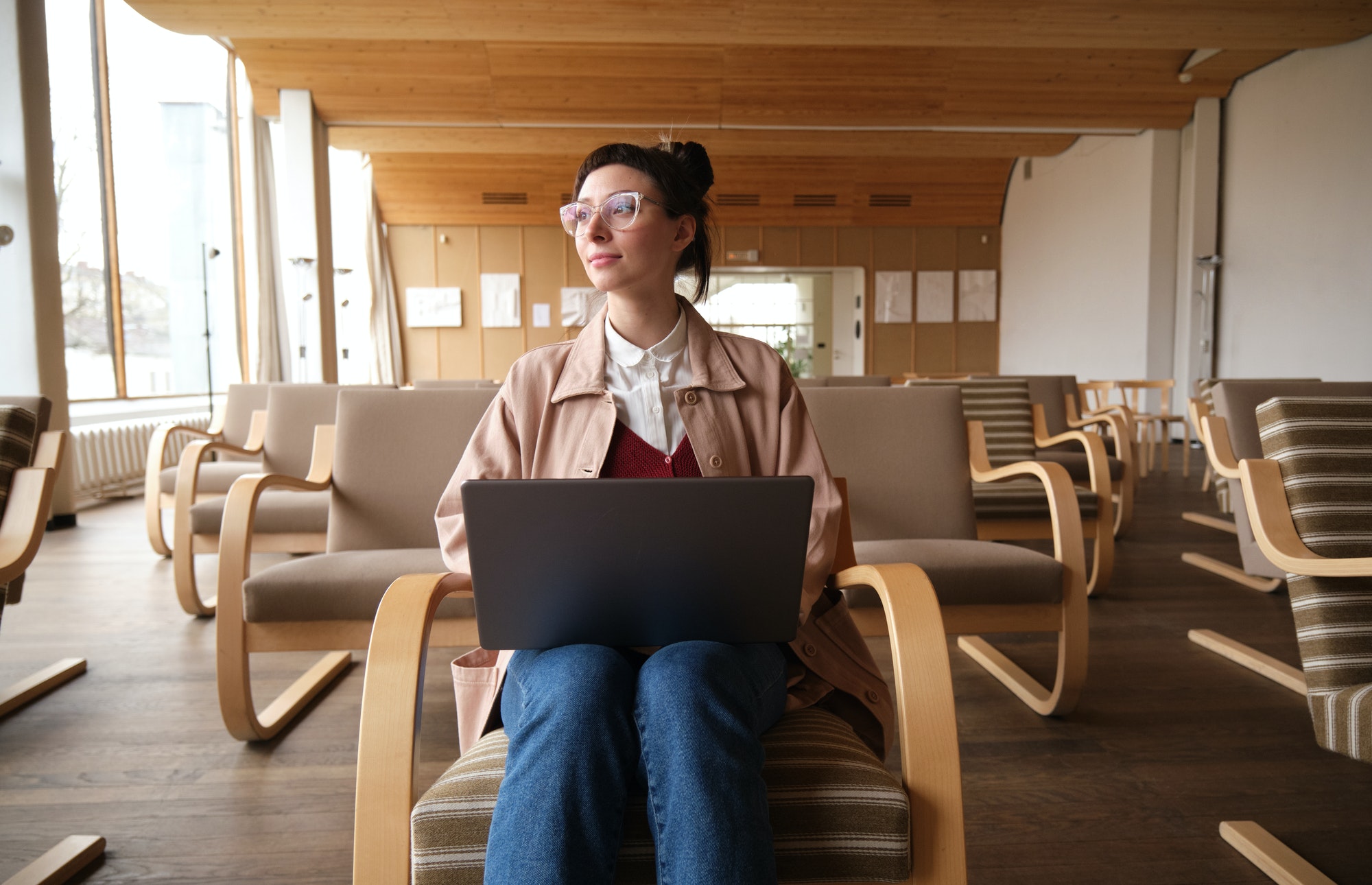 Businesswoman working on laptop