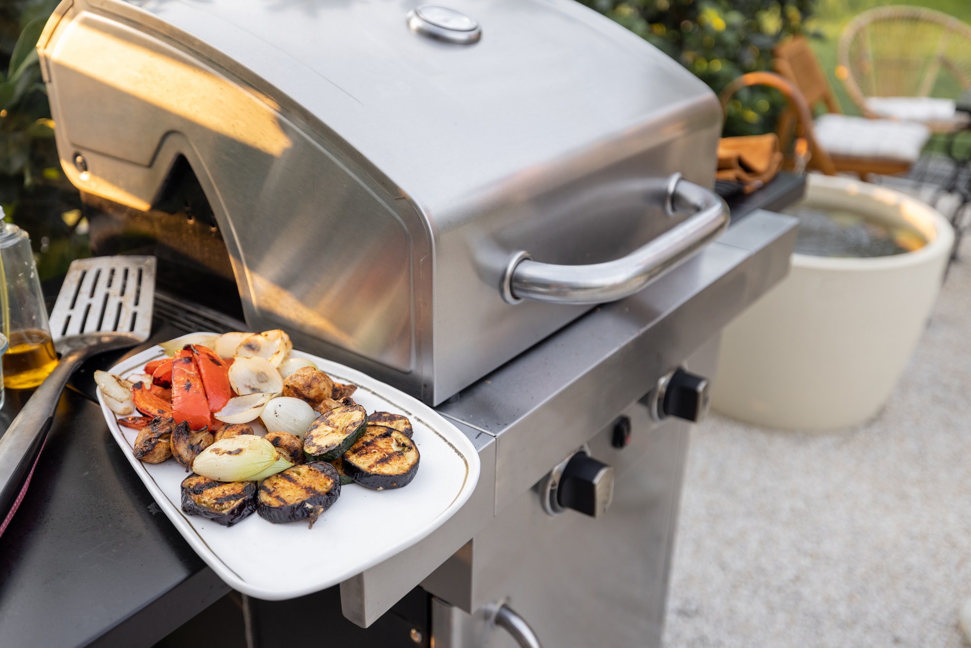 Grilled vegetables on a grill